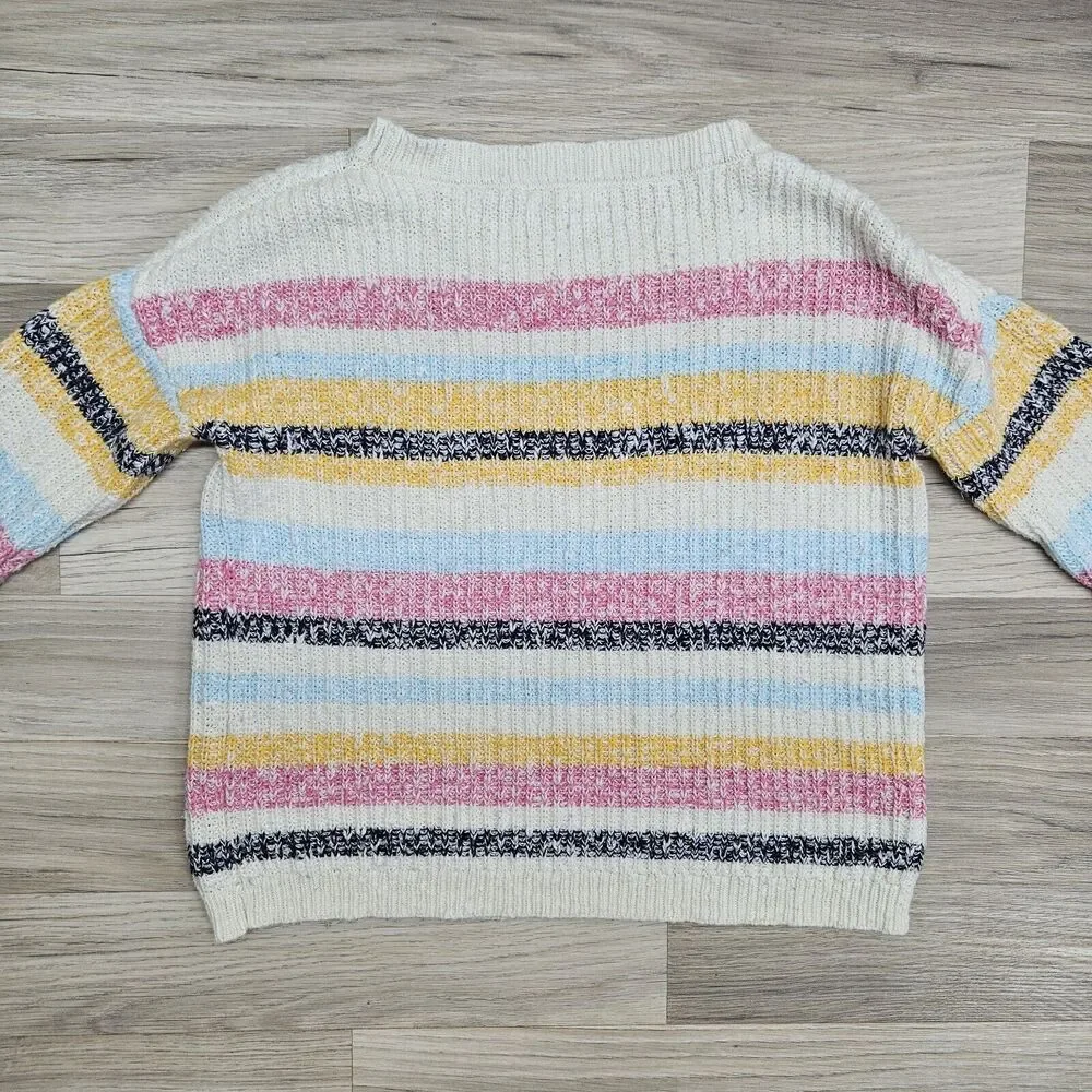 HARPER HERITAGE Womens White Colorful Rainbow Stripe Knit Sweater Size Small